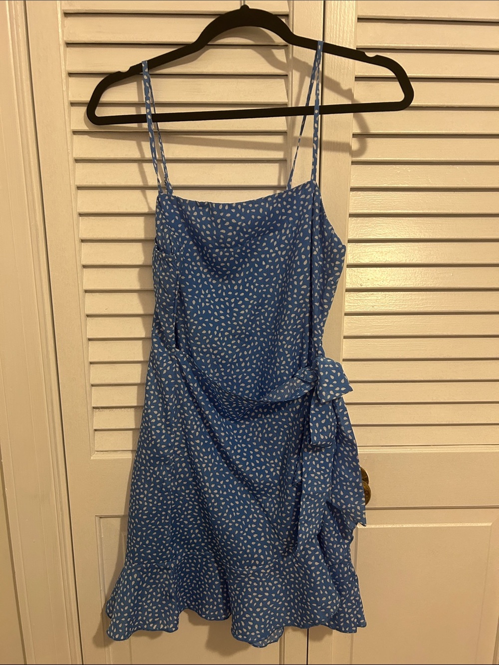 Hello Molly Blue Spotted Tie-Waist Mini Dress